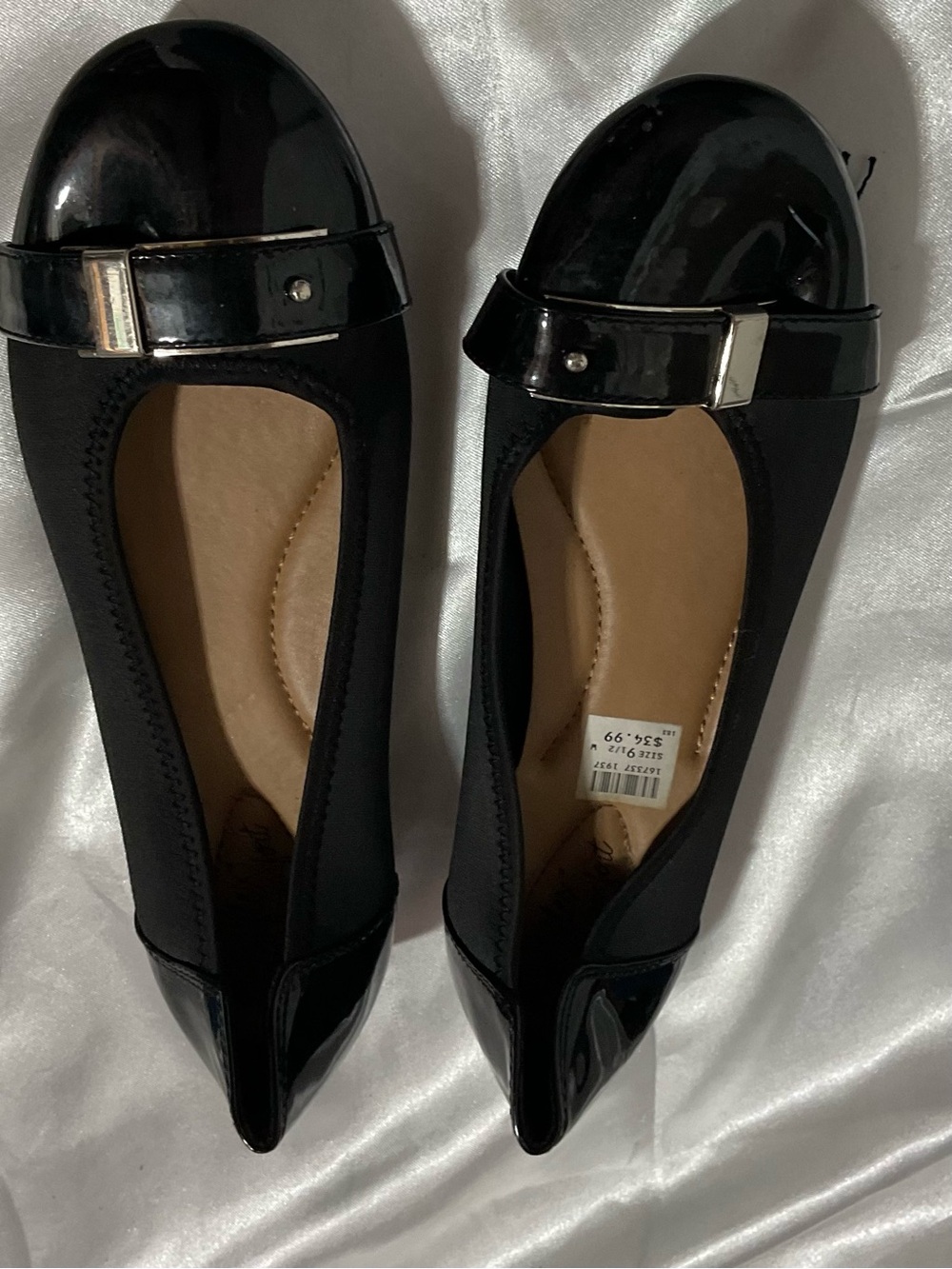 Classic Black Pointed Toe Women's Flats with Buckle Accent